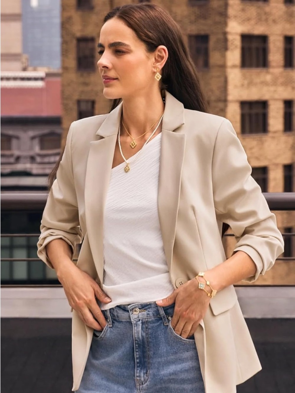 Women's Tan Single-Button Blazer